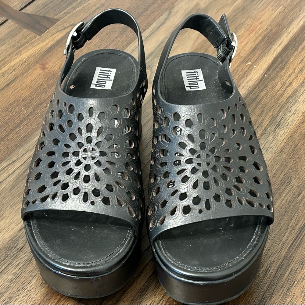 FitFlop Black Floral Cutout Sandals